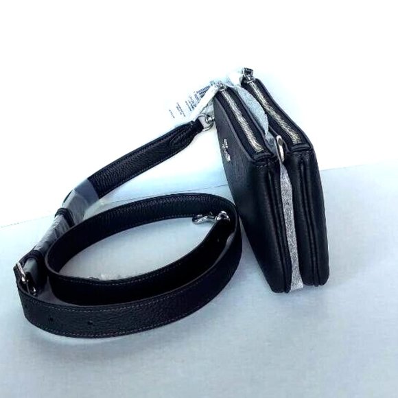 NWT Coach CJ789 Double Zip Crossbody in Refine Pebble Leather Clutch in Black - Picture 8 of 16